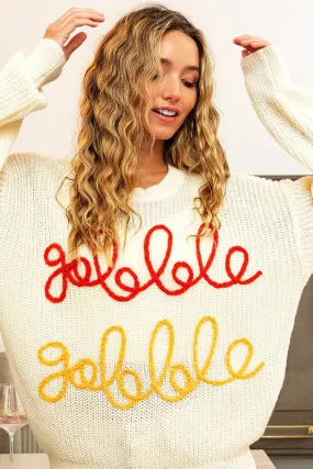 Mesh Lining Summer Dress IP8255G-03 | GOBBLE LETTER EMBROIDERY THANKSGIVING SWEATER