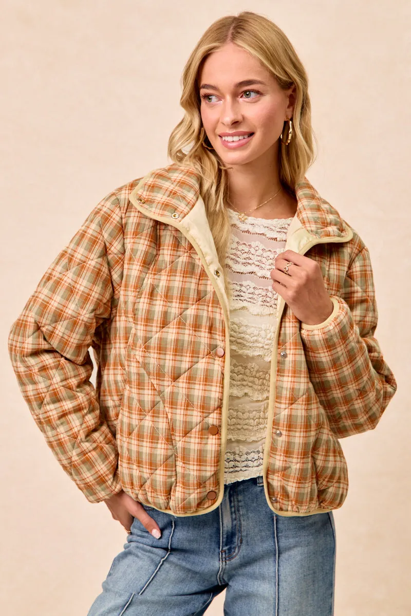 Heat Dissipating IP8318G-09 | VINTAGE PLAID PIPING DETAIL QUILTED JACKET