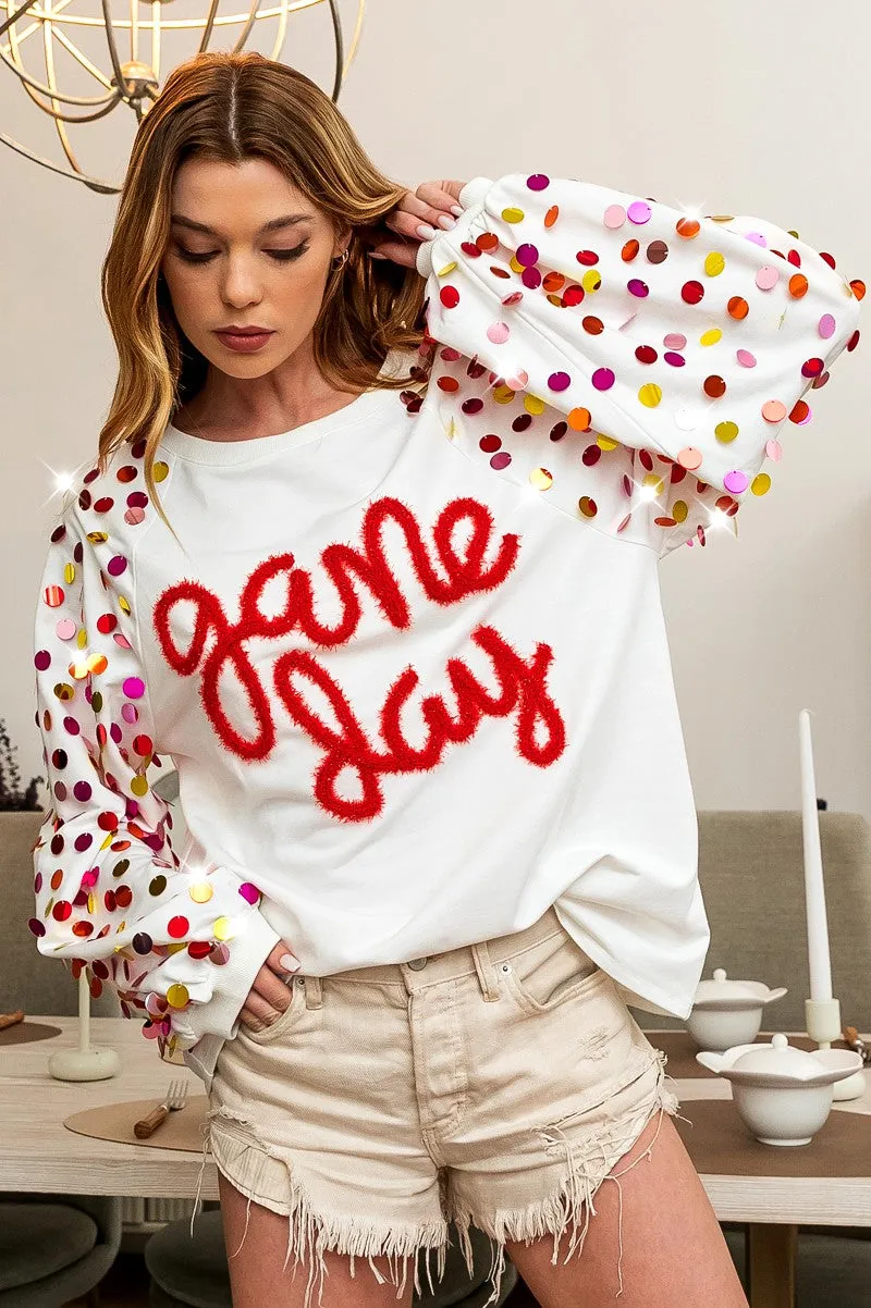 Soft Stretch Tailored Fit IP8320G-04 | GAME DAY MULTI COLORS SPANGLED RAGLAN SLEEVE LIGHTWEIGHT SWEATSHIRT