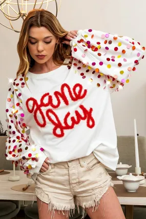 Bright Color IP8320G-04 | GAME DAY MULTI COLORS SPANGLED RAGLAN SLEEVE LIGHTWEIGHT SWEATSHIRT