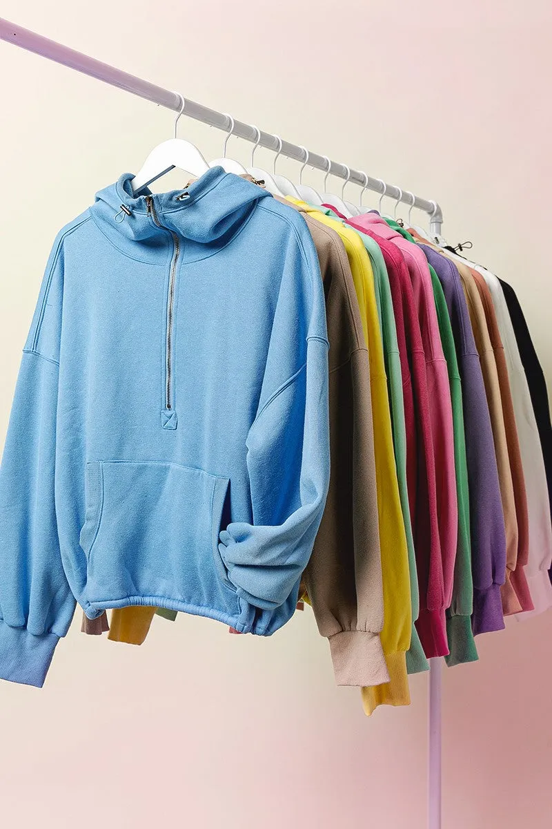 Anti Static Weave Flexible Layer Fit IP8347-01P | STITCH DETAILED ELASTIC HEM HALF ZIP FLEECE HOODIE