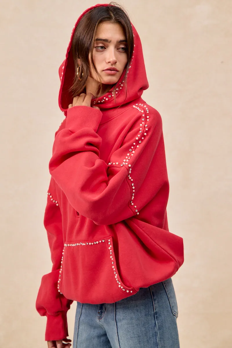 Non Slip Waistband IP8347S-60 | BRUSHED TERRY HALF ZIP UP HOODIE TOP WITH JEWELED