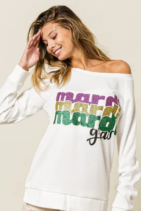 IP8601J-02 | MARDI GRAS GLITTER LETTERING PULLOVER Cozy Wear
