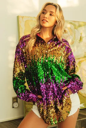 NoiseReducingFabric Everyday Comfort IP8700J-01 | MARDI GRAS SEQUIN COLOR BLOCK SHIRT