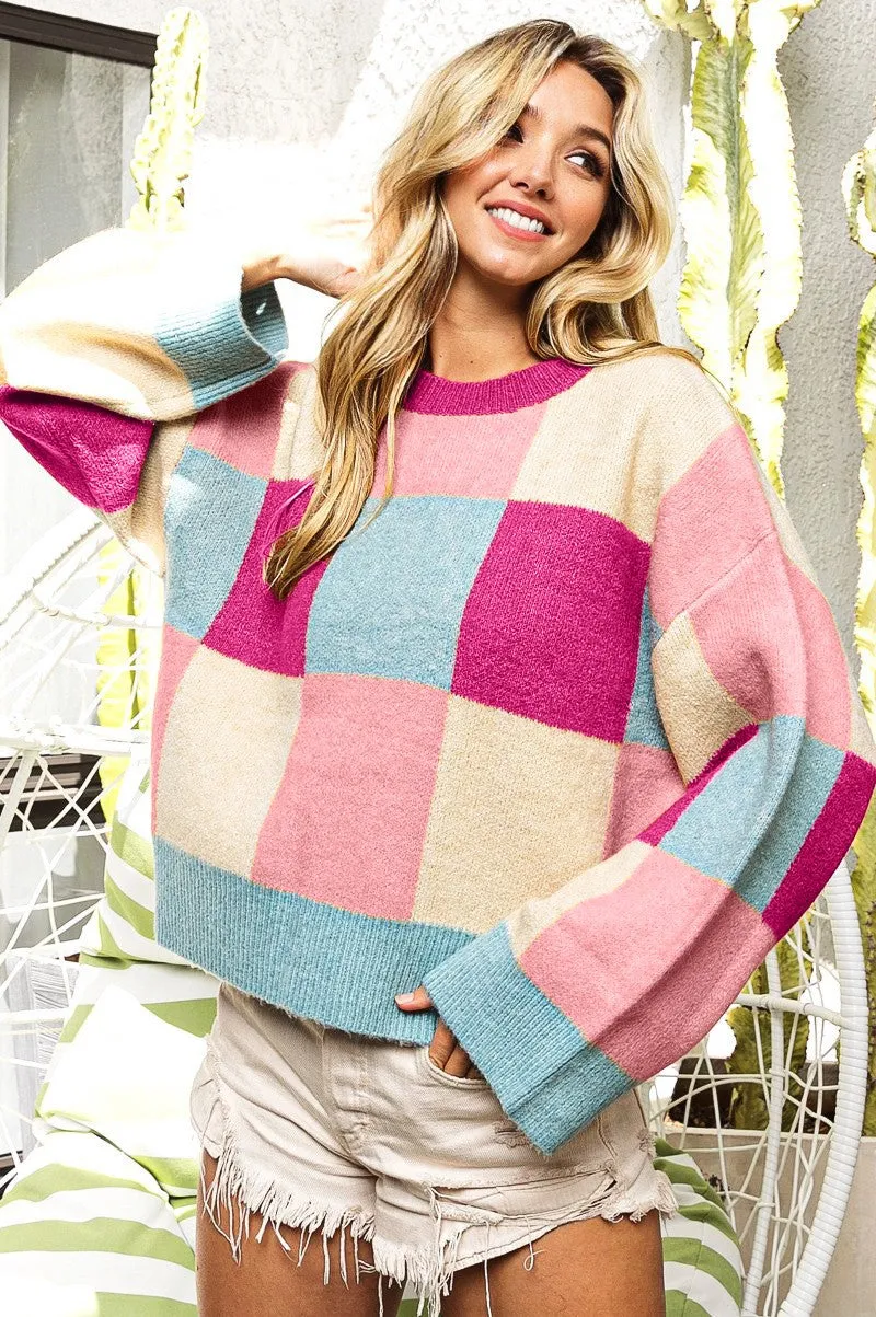WaterResistantCoating Cooling Technology IP8864-01 | COLOR  BLOCK CHECK PATTERN SWEATER