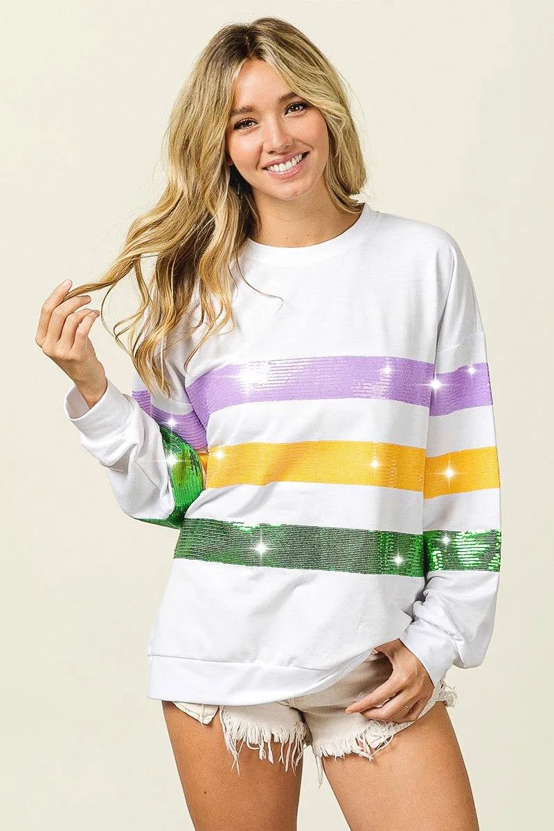 Zip-off legs FlexFoamPadding IP9045-01 | SEQUIN MARDI GRAS PULLOVER