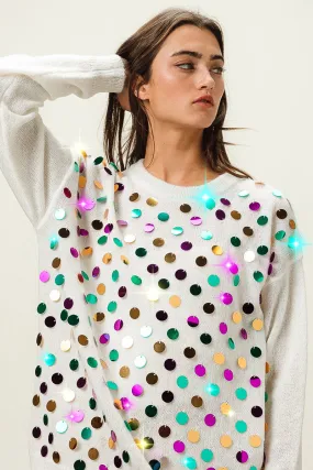 IP9329-02 | MARDI GRAS COLORS SPANGLED KNIT PULLOVER Embellished Trim NoiseFreeMaterial