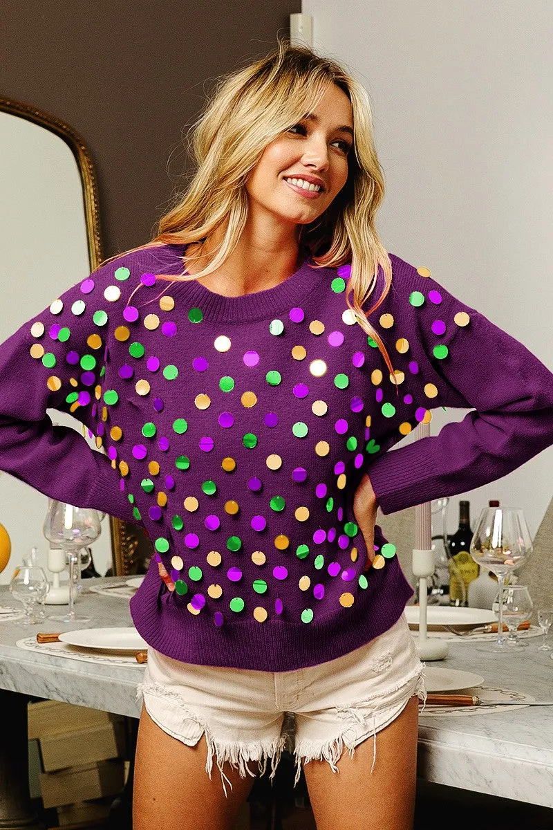 hypoallergenic IP9329-02 | MARDI GRAS COLORS SPANGLED KNIT PULLOVER