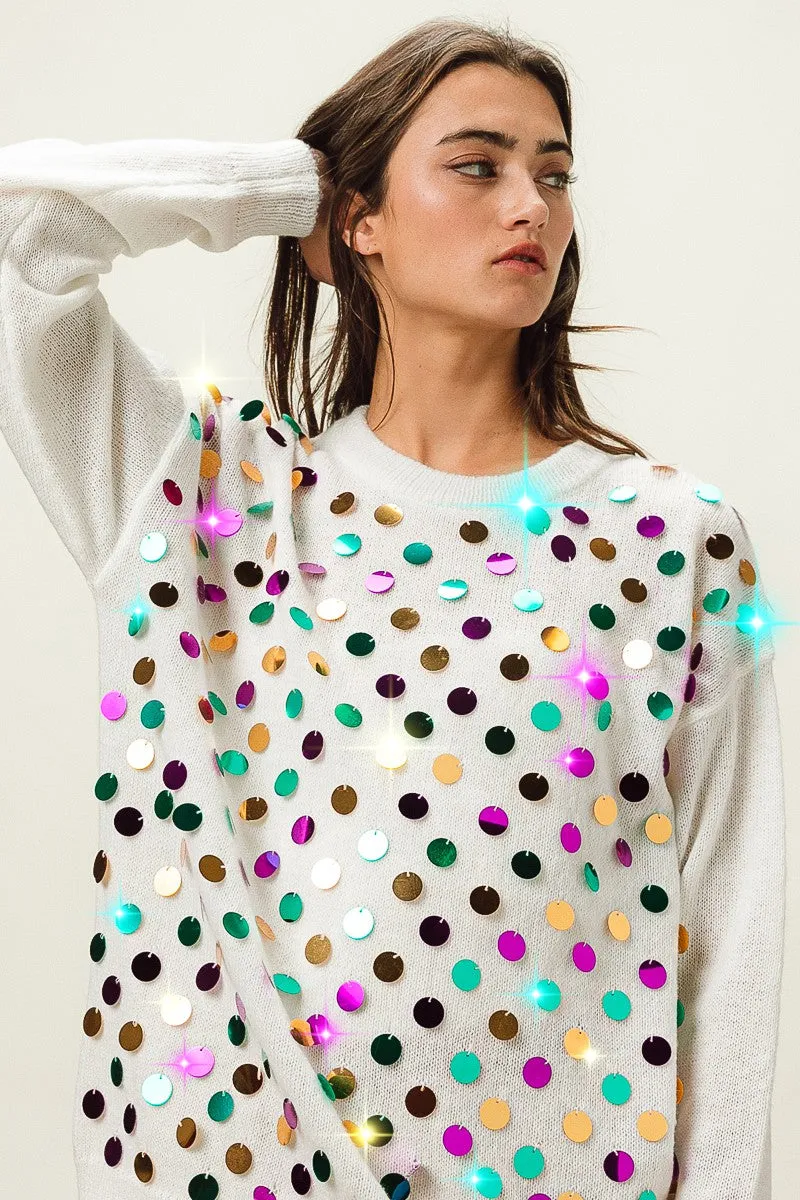 IP9329-02 | MARDI GRAS COLORS SPANGLED KNIT PULLOVER RegularFit Easy Match