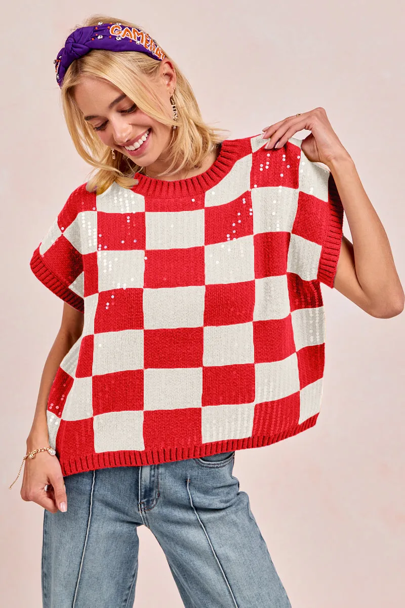 Reinforced Zippers Street Comfort Fit IP9541S-13 | GAMEDAY THEME SEQUIN ALL-OVER SWEATER TOP