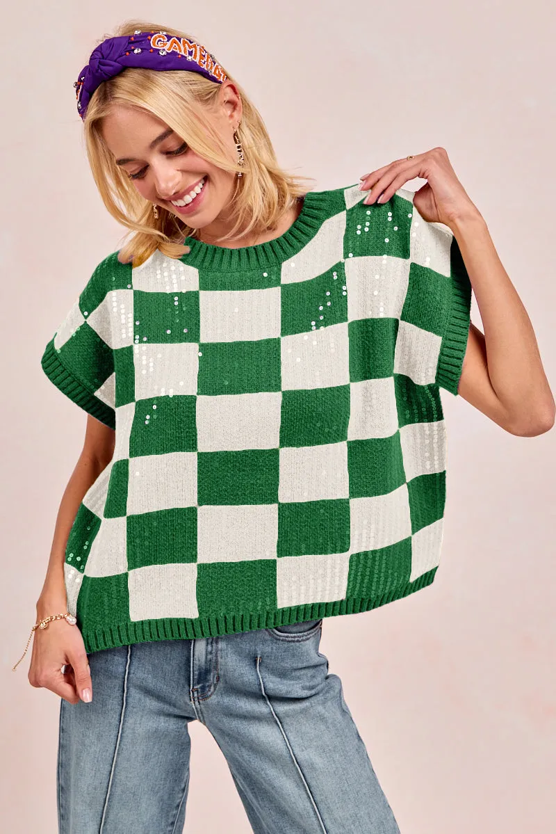 IP9541S-13 | GAMEDAY THEME SEQUIN ALL-OVER SWEATER TOP Fitted Blouse