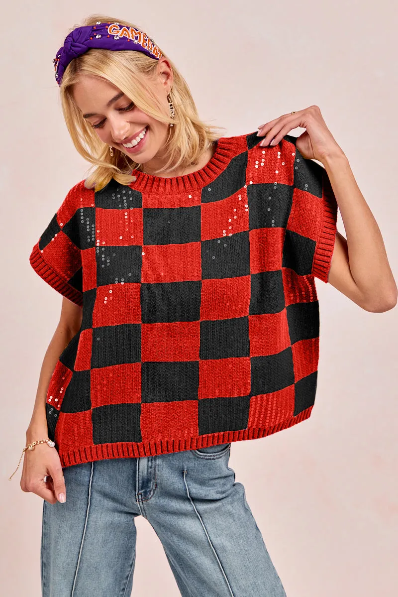 IP9541S-13 | GAMEDAY THEME SEQUIN ALL-OVER SWEATER TOP Microfiber Technology RibbedTrims