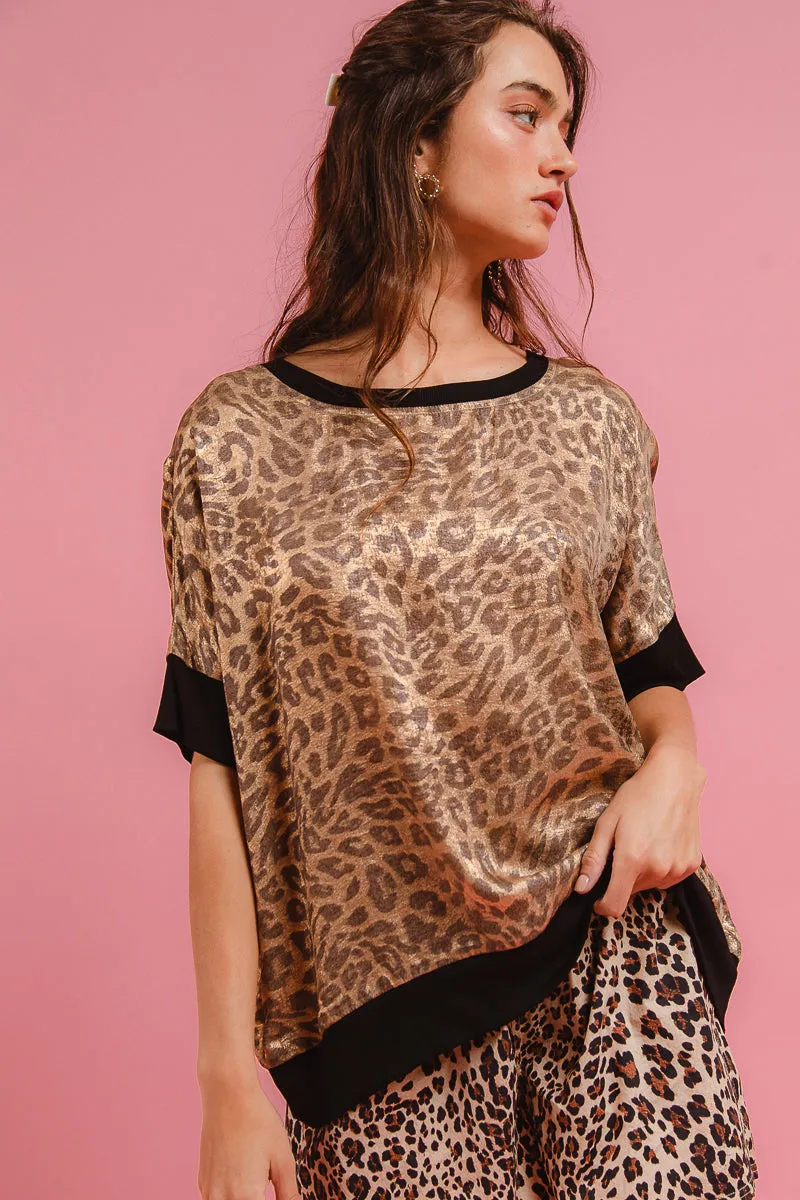 IP9849S-10 | METALLIC SHEER LEOPARD DROP SHOULDER TOP NonRestrictiveFit