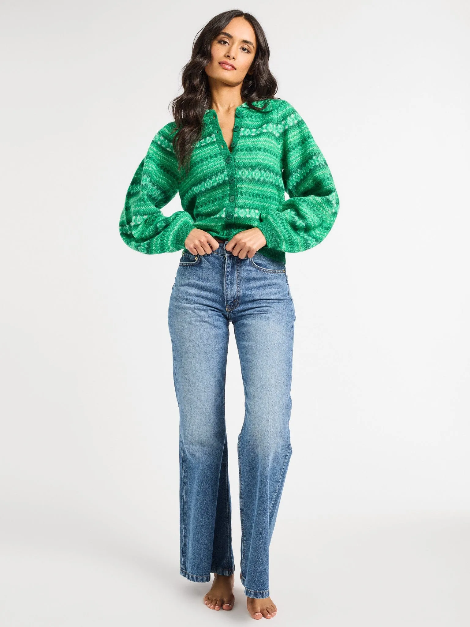 Irene Cardigan in Kelly Fairisle Trendy Look Microfiber Technology