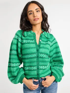 RibbedTrims Irene Cardigan in Kelly Fairisle