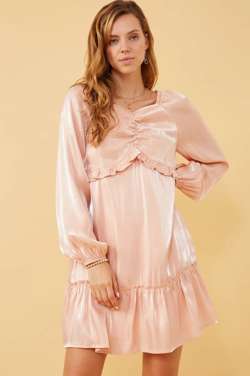 Iridescent Ruffled Sweetheart Neck Dress Power Soft Fresh Color