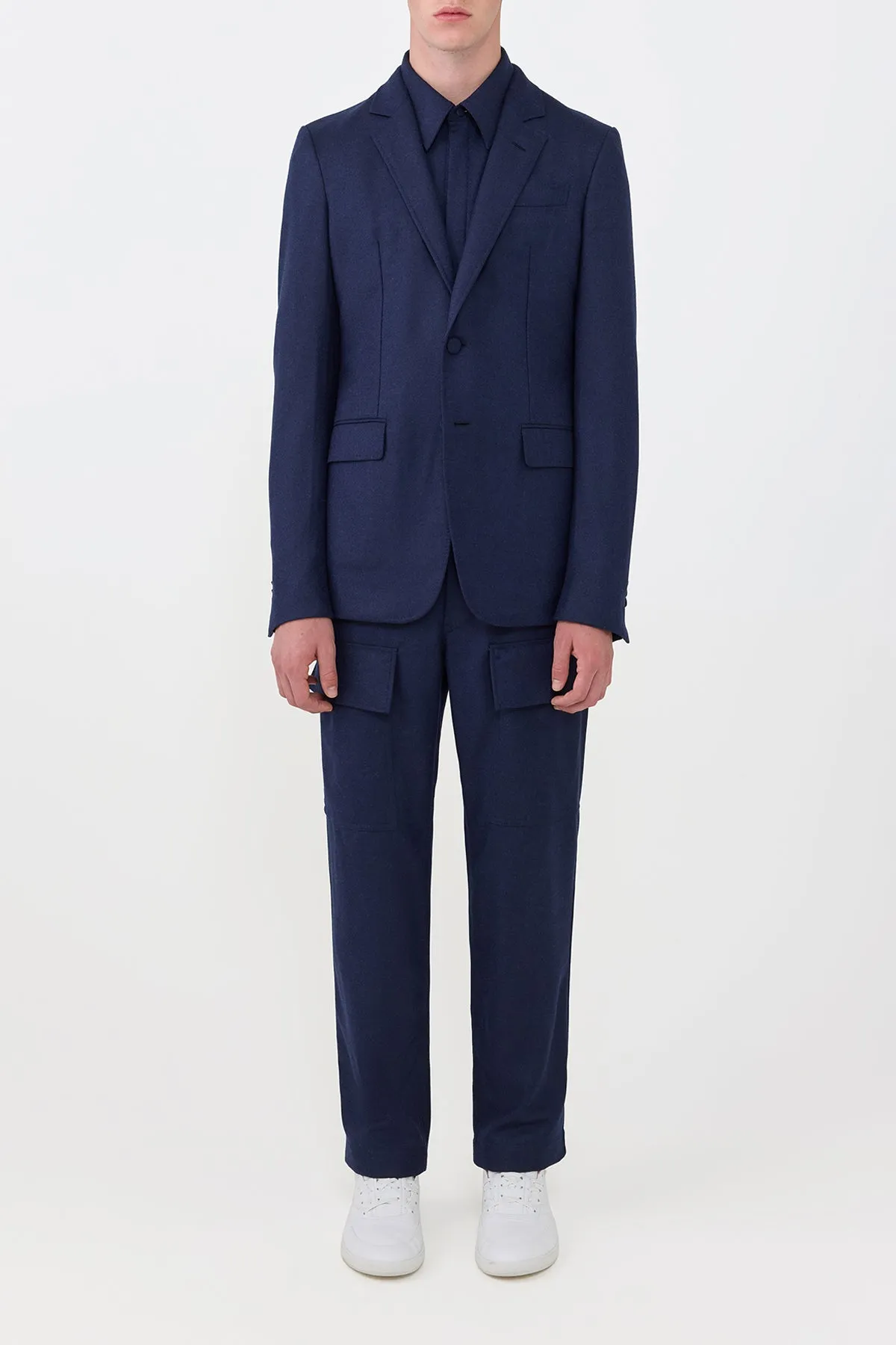 Adaptive Fit Technology Irving Jacket in Navy Wool Cashmere Flannel