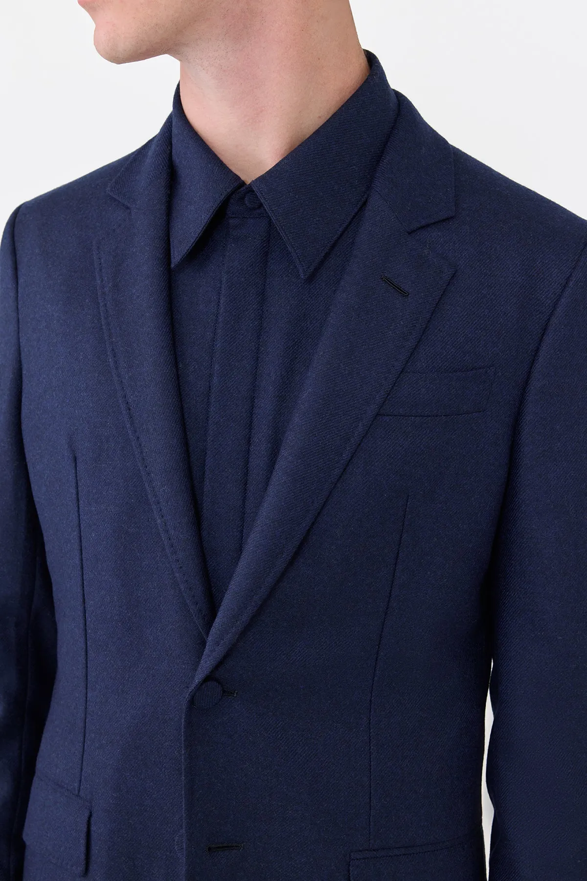 Irving Jacket in Navy Wool Cashmere Flannel Hooded Comfort Fit
