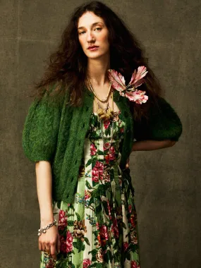 LightweightDesign DoubleLayered Collar Isa Cardigan in Pine