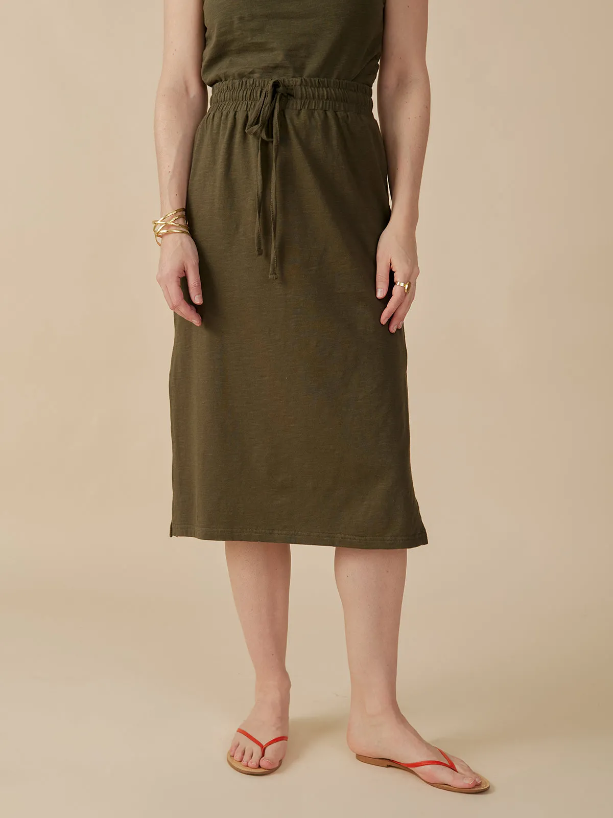 Stretch Weave Construction Isla Skirt - Olive