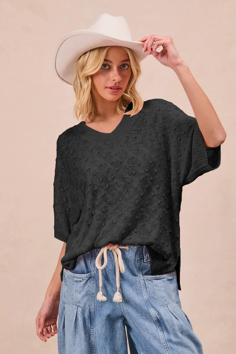 Roll Up Hood IT1001G-08 | DOTS TEXTURE SUMMER LIGHTWEIGHT SWEATER TOP