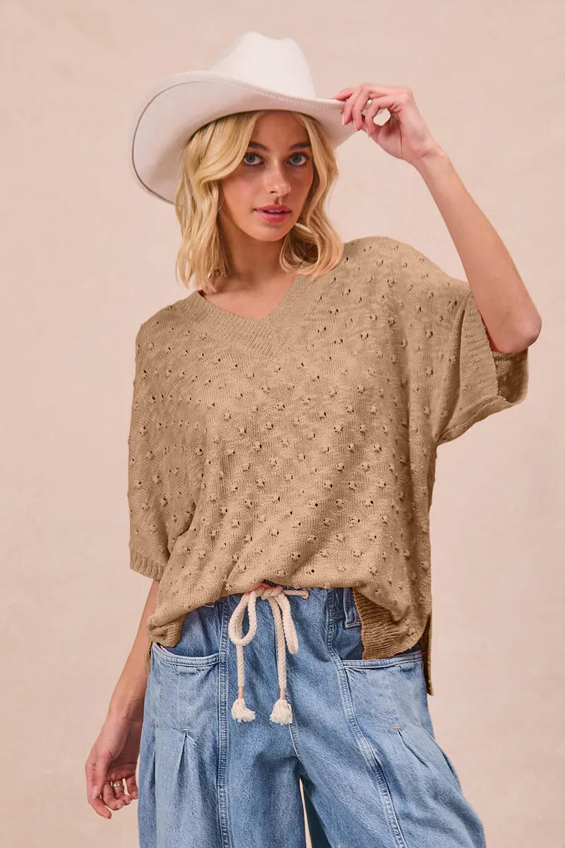 IT1001G-08 | DOTS TEXTURE SUMMER LIGHTWEIGHT SWEATER TOP Quilted Interior Basic Essential Layer