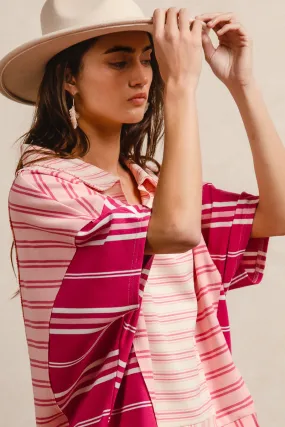 Non Restrictive Mobility IT1219S-02 | STRIPE MIX AND MATCH V NECK COLLARED TOP