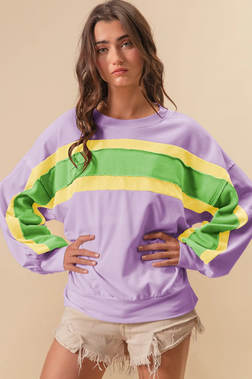 IT1485-02 | FRENCH TERRY MARDI GRAS COLOR BLOCK PULLOVER Street Ready
