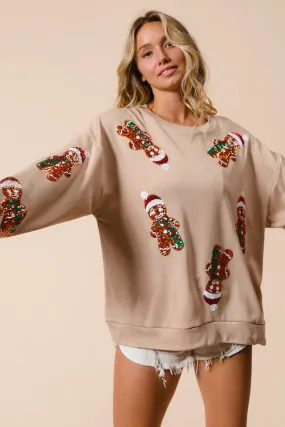 Yoga Ready Ultra Soft Blend IT1508G-31 | SEQUIN GINGERBREAD MAN CHRISTMAS PULLOVER