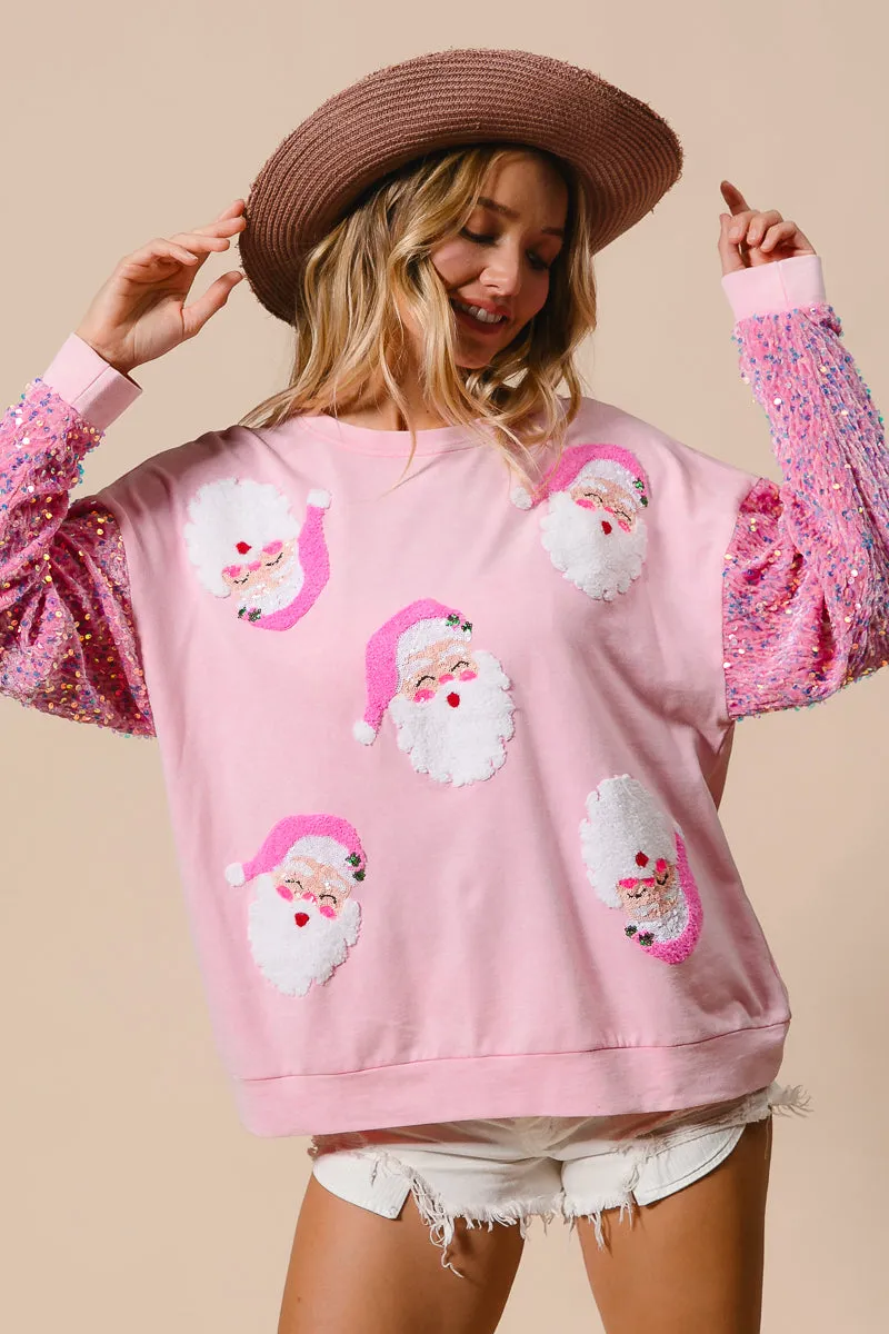IT1508G-32P | VELVET SEQUIN BEARD SANTA CHRISTMAS PULLOVER Grab Now Smile Glow