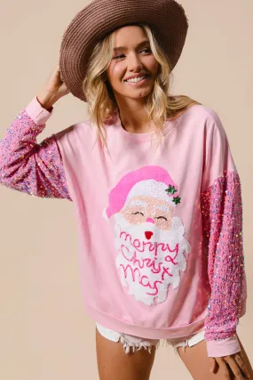 MultiPocketLayout Functional Look IT1508G-33 | VELVET SEQUIN SANTA WASHED CHRISTMAS PULLOVER