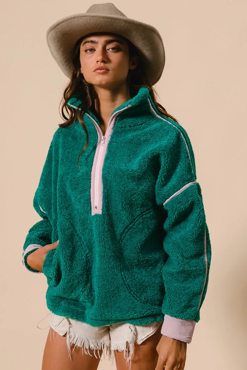 UltraQuietMaterial Flexible Knit IT1542-01 | CONTRAST EDGE HALF ZIP UP SHERPA JACKET