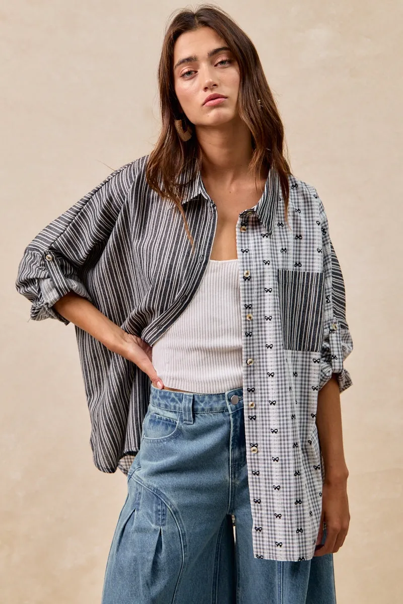 IT1770G-05 | BOW PRINT AND STRIPES MIX AND MATCH SHIRT TOP Quick Layer