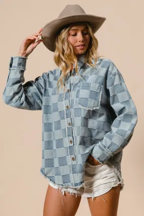 Aramid Fiber Reinforcement IT1835G-06 | FRAYED EDGED DETAIL WASHED CHECKER DENIM SHIRT