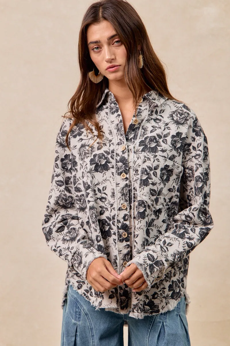 Double Stitched Seams IT1835S-08P | WASHED ROSE TWILL SHIRTS TOP WITH FRAYED EDGE