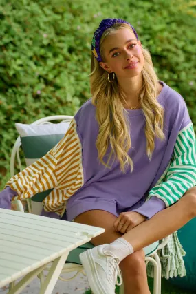 IT1841S-11 | MARDIGRAS TERRY AND STRIPE COMBO TOP Flutter-Sleeve