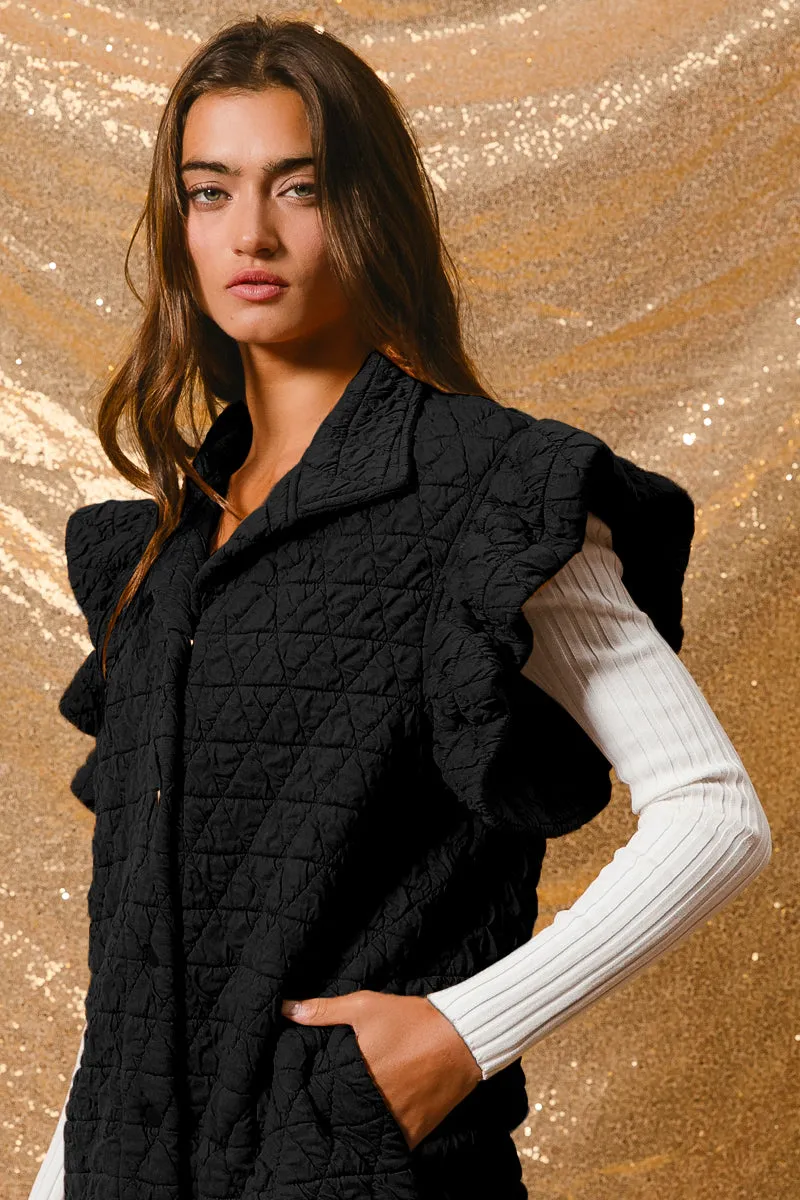 Flexible Fiber Fill Touchscreen Compatible Cuffs IT2269R-02 | QUILTING KNIT RUFFLE SLEEVE VEST