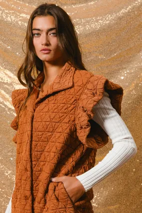 IT2269R-02 | QUILTING KNIT RUFFLE SLEEVE VEST Easy Comfort Simple Modern Piece