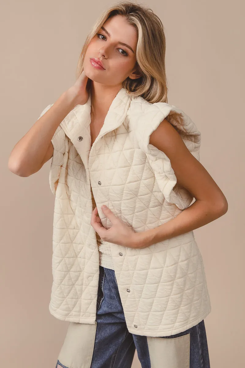 IT2269R-02 | QUILTING KNIT RUFFLE SLEEVE VEST Single Breasted Cold Ready Look