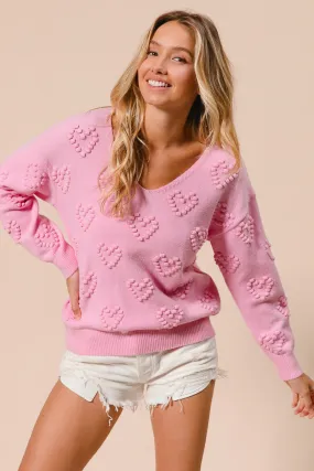IT3072-01 | VALENTINES HEART POMPOM SWEATER V NECK TOP Smooth Lines Relax Layers