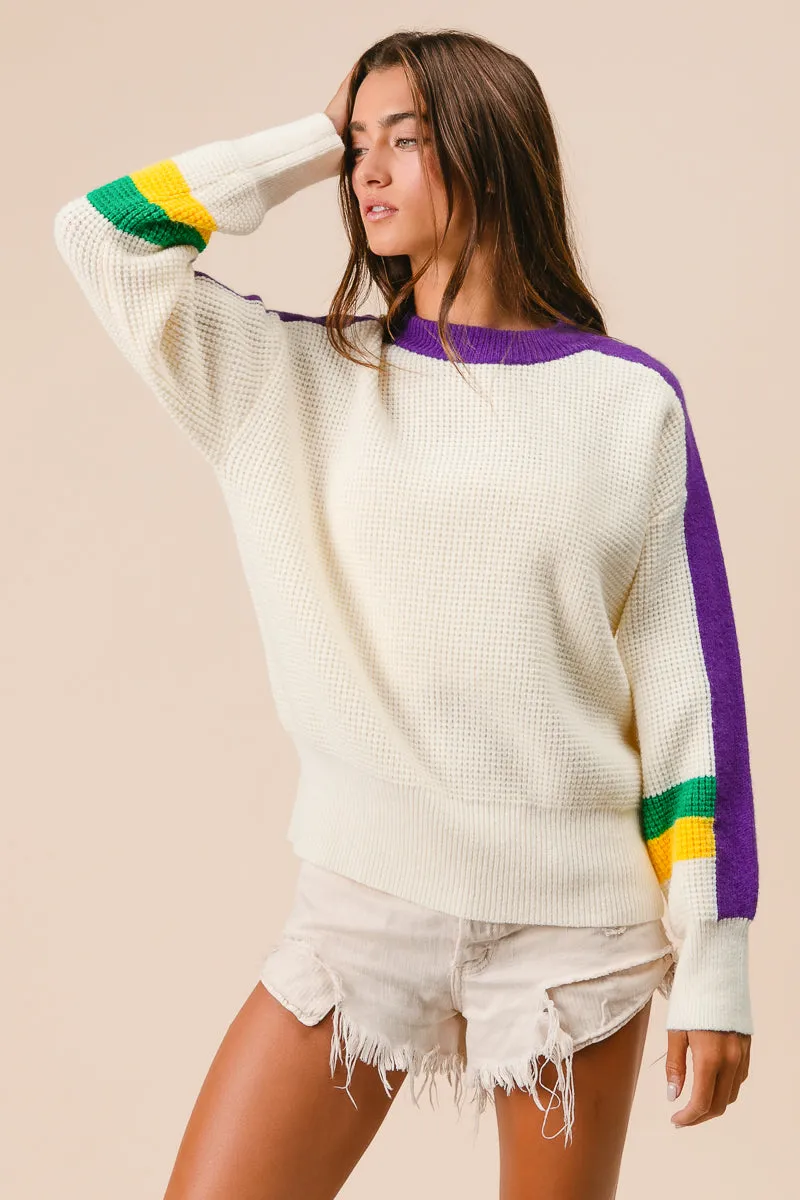 IT3104-01 | MARDI GRAS COLOR BLOCK SWEATER Recycled Material Blend