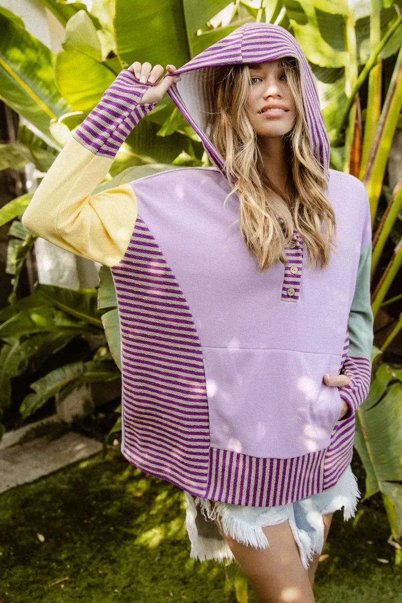 IT3105-01 | KANGAROO POCKET STRIPES MARDI GRAS HOODED PULLOVER Seamless Waistband