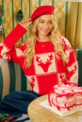 ReinforcedElbows IT3395S-02 | RUDOLPH PATTERNED CHRISTMAS KNIT TOP WITH OUT SEAM