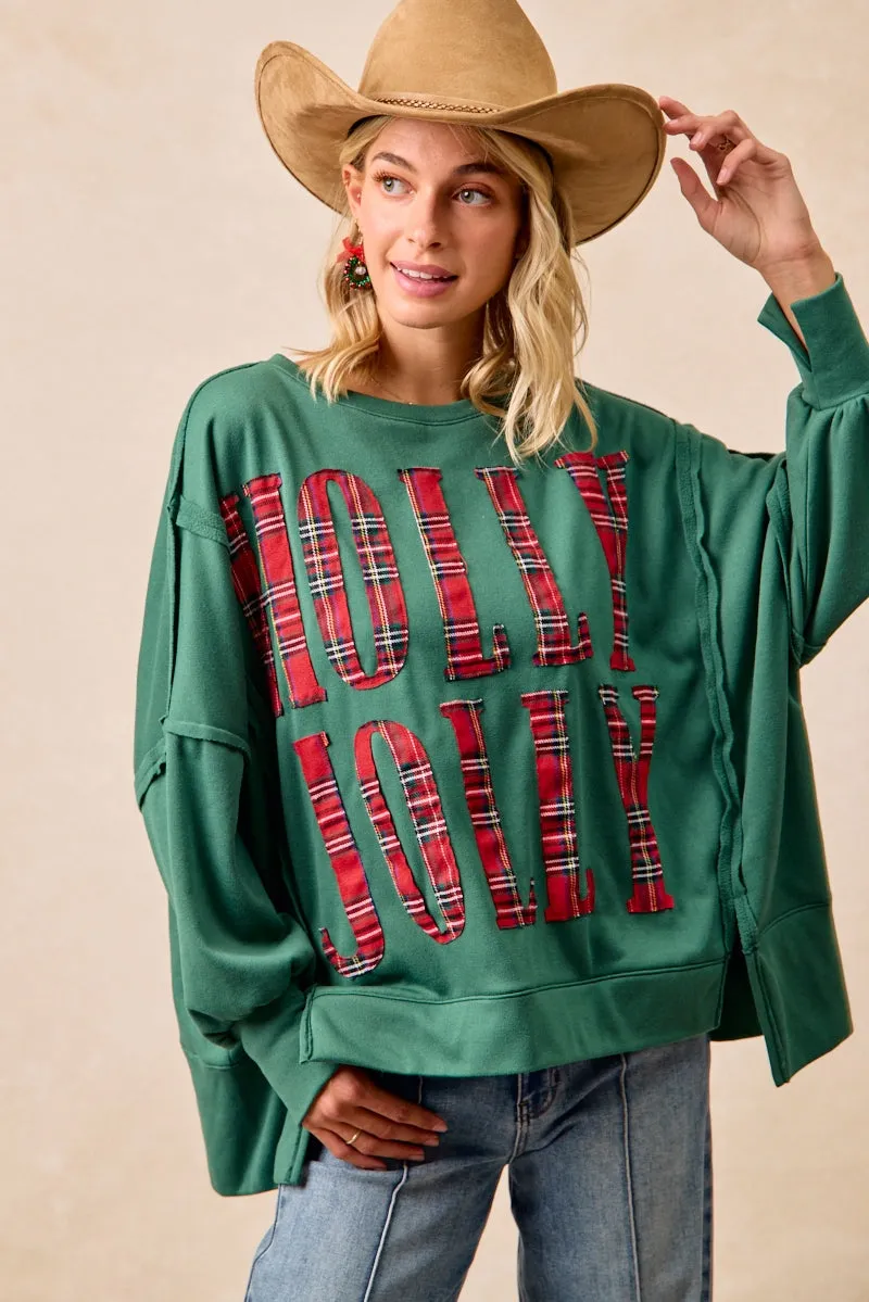 Outfit Staple IT3426G-19 | CHRISTMAS PLAID HOLLY JOLLY LETTERING SWEATSHIRT