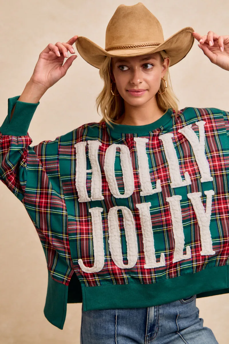 IT3426G-23 | HOLLY JOLLY CHRISTMAS PLAID OVERSIZED SWEATSHIRT AthleisureReady Simple Style