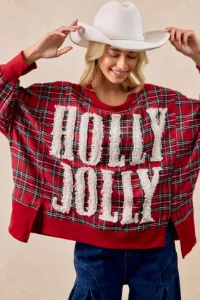 Midweight Four Way Stretch IT3426G-23 | HOLLY JOLLY CHRISTMAS PLAID OVERSIZED SWEATSHIRT