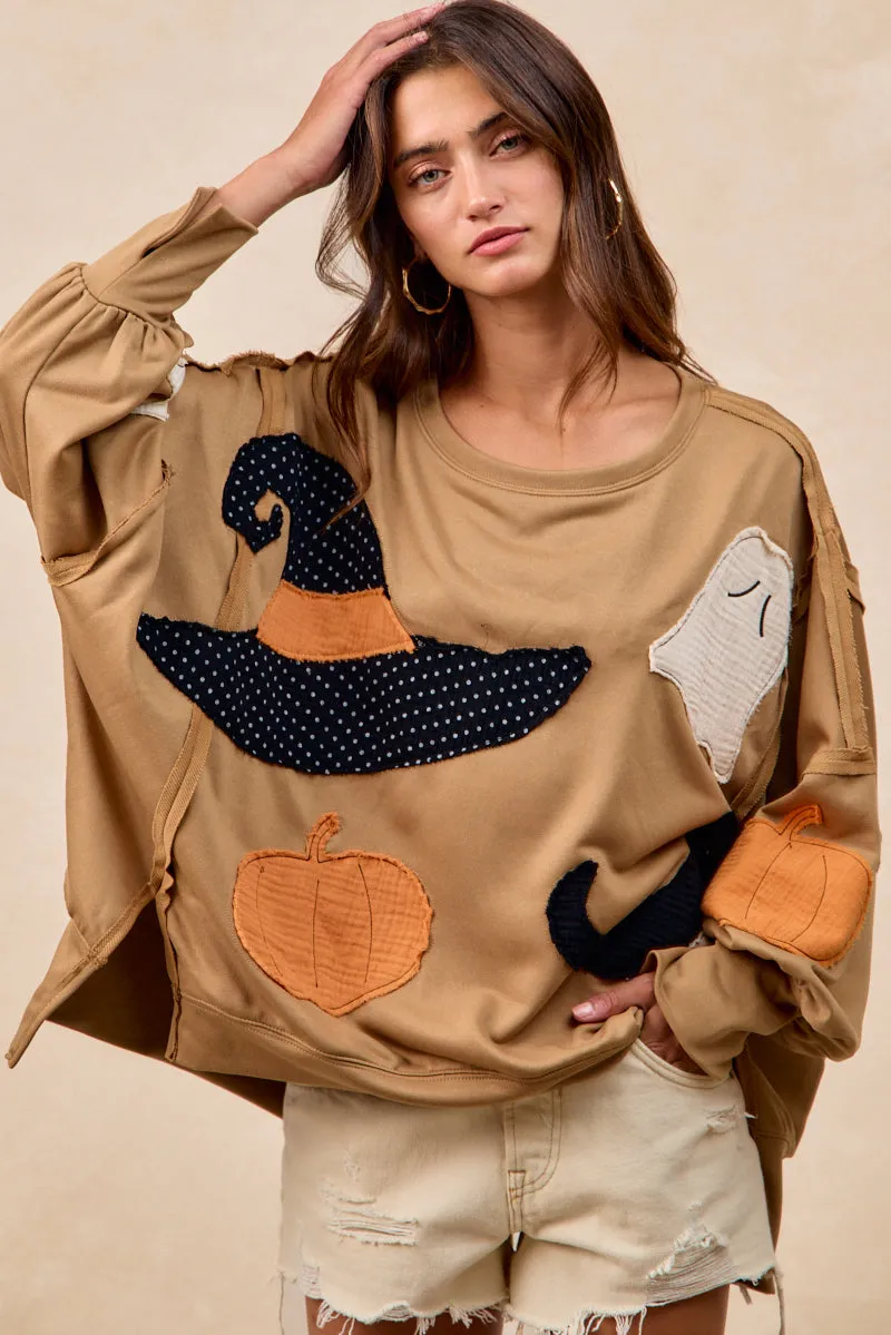 Reflective accents IT3426G-29 | HALLOWEEN THEME PATCHWORK FRENCH TERRY SWEATSHIRT