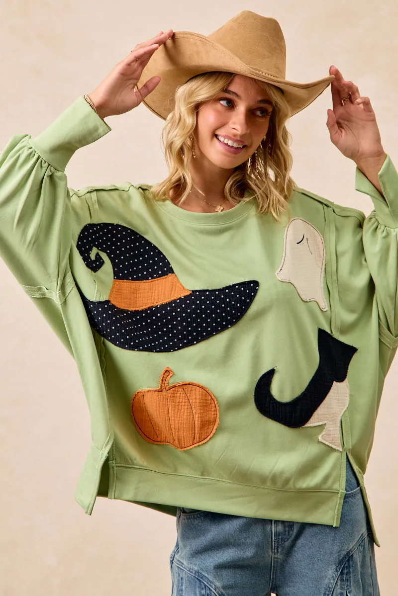 High Waist IT3426G-29 | HALLOWEEN THEME PATCHWORK FRENCH TERRY SWEATSHIRT