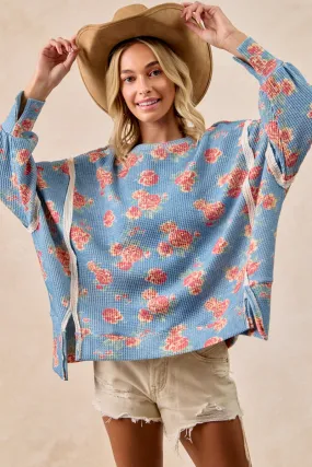 EasyCareFabric Gripper Waistband IT3426G-30 | FLORAL PRINT OVERSIZED WAFFLE THERMAL SWEATSHIRT