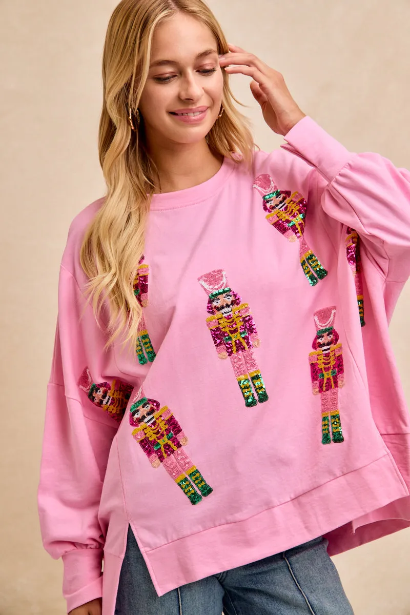 Double Faced Jersey Knit IT3426G-45 | SEQUIN NUTCRACKER EMBROIDERY CHRISTMAS TOP